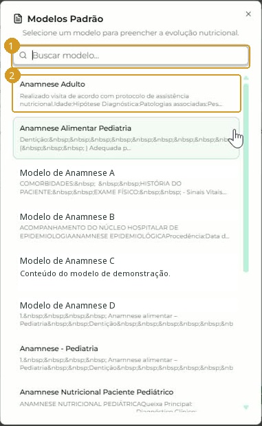 Lista de modelos; nomes institucionais e modelos de teste neutralizados.