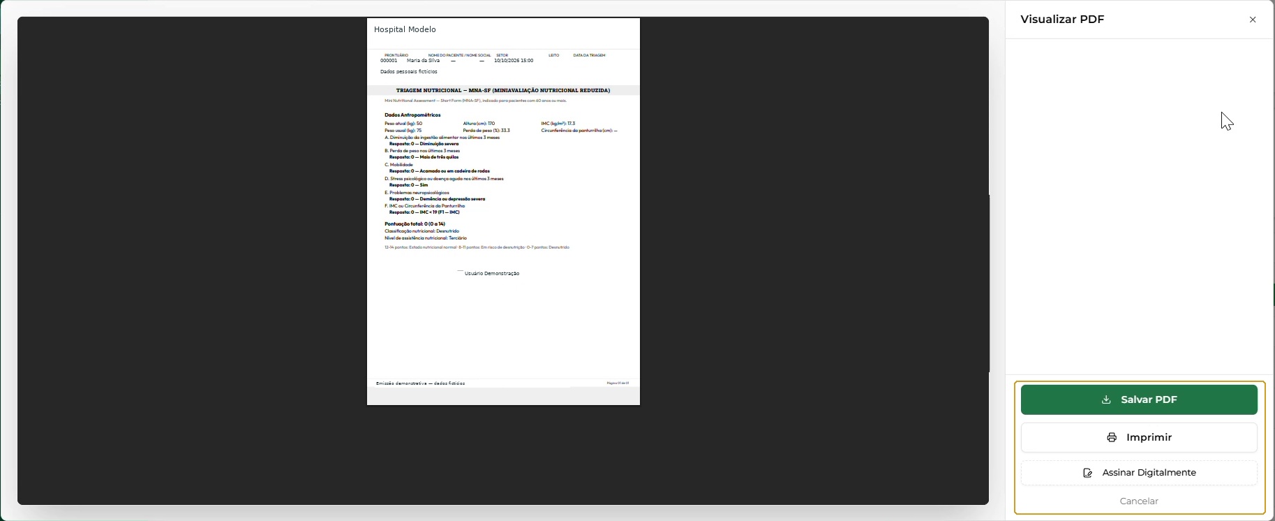 Visualizar PDF e comandos laterais; marcas externas, identificação, datas e profissional neutralizados.