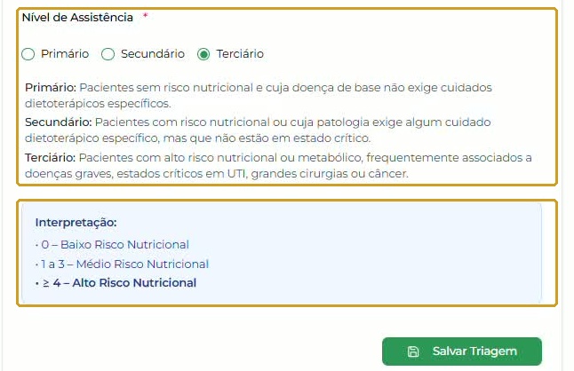 Captura posterior à seleção de Terciário pelo usuário; exemplo, não padrão nem seleção automática. Interpretação e Salvar Triagem.