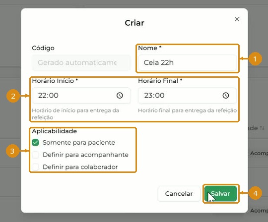 Formulário Criar preenchido na demonstração.