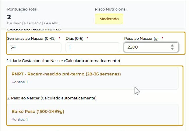 Dados ao nascimento e classificações automáticas do exemplo; nenhuma outra faixa é inferida.