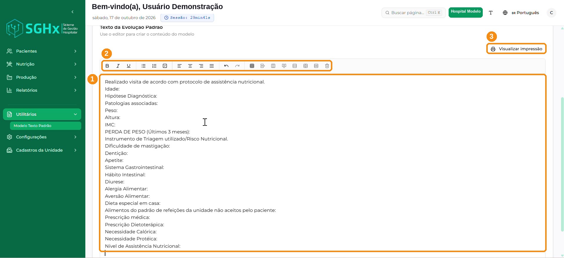 Editor do Texto de Evolução Padrão.