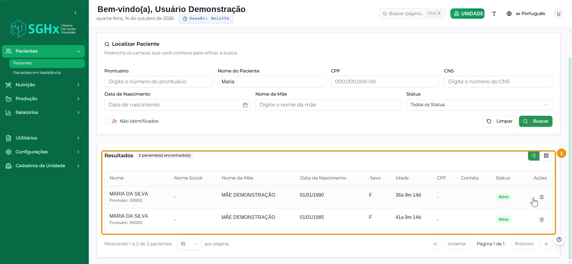 Tabela de resultados da pesquisa.