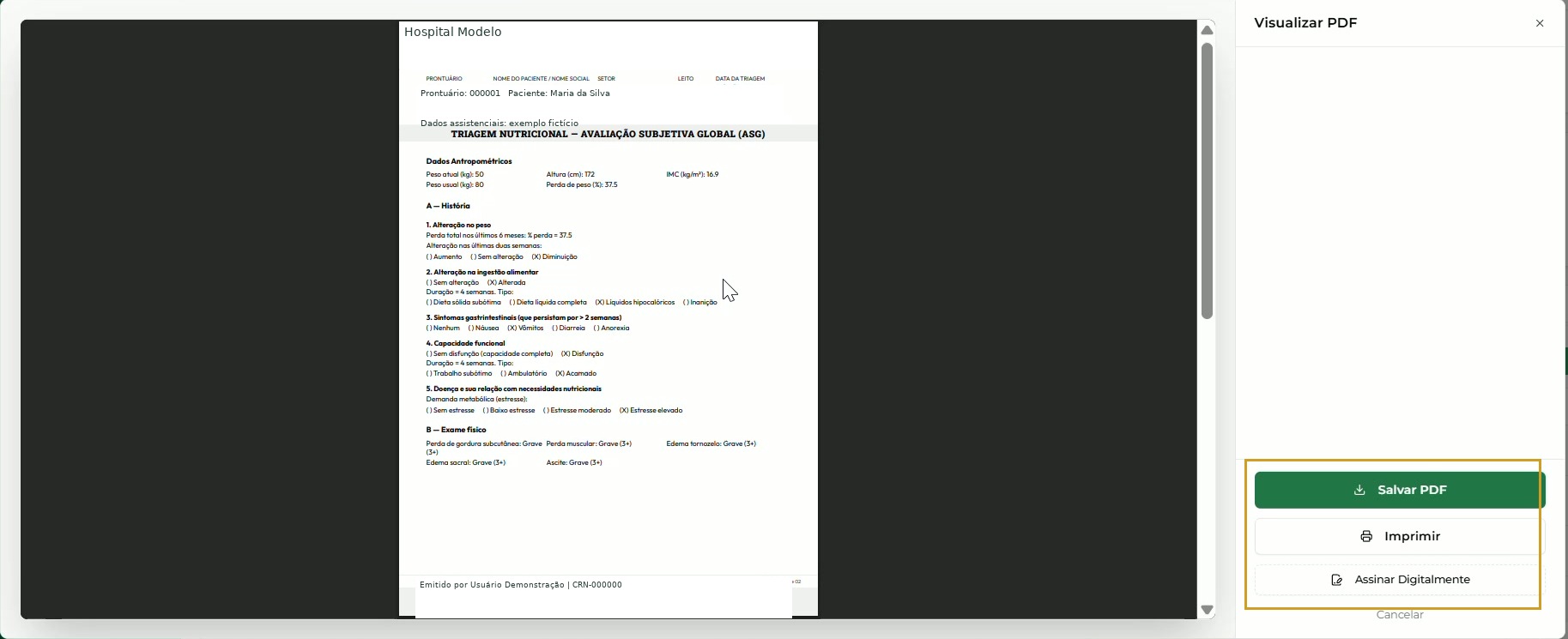 Visualizar PDF e comandos laterais; marcas externas, identificações e dados assistenciais neutralizados.